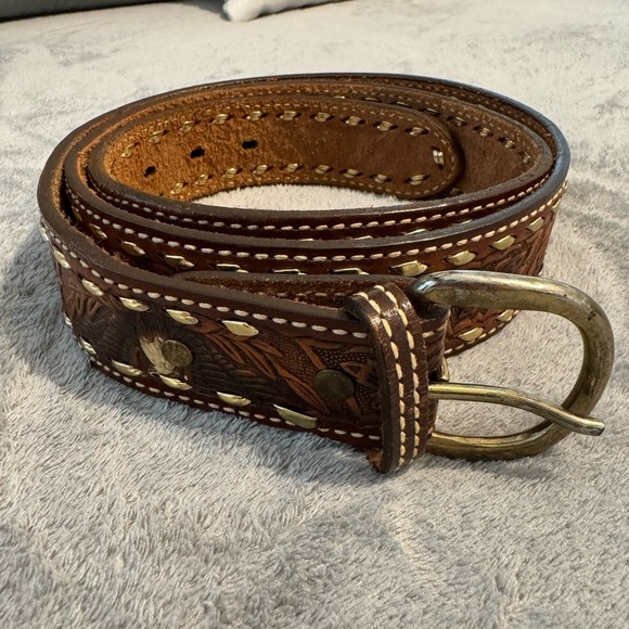 Cowhide Brown Western Style Belt Made in USA - Picture 1 of 7